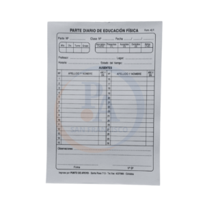 FORM. 4EF - PARTE DIARIO DE EDUCACIÓN FÍSICA X 50