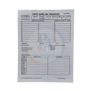 FORM. 869 E - PARTE DIARIO DEL PRECEPTOR C/FIRMA10 HORAS